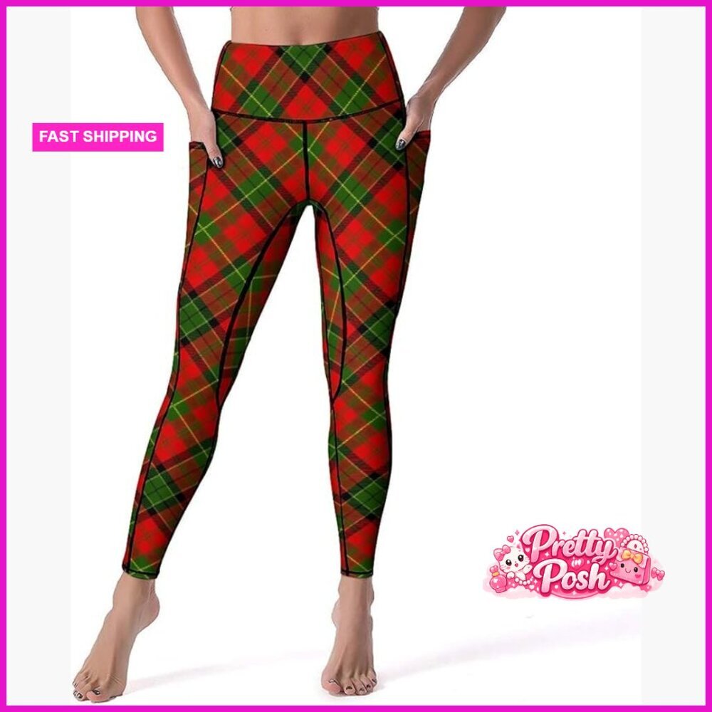 High Waist Workout Leggings with Pockets Tummy Control Printed Yoga Pants